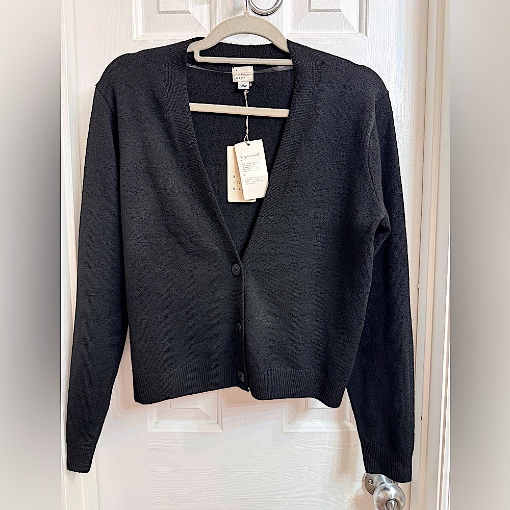 A New Day Women’s (Cashmere Like) Black V-Neck Button Up Cardigan Sweater NEW